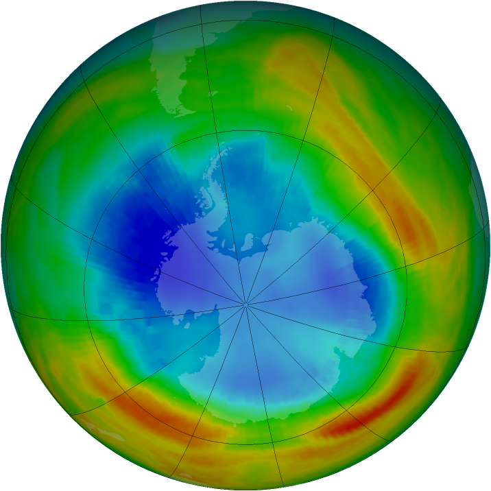 Antarctic ozone map for 22 August 1988